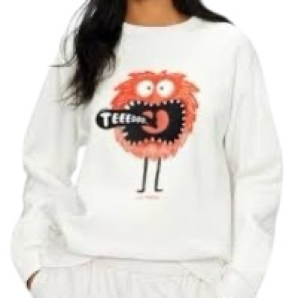 Ted Baker Cream Monster Graphic Sweatshirt Cotton Crewneck Embroidered Size 2 - Picture 5 of 15